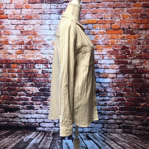 THREAD & SUPPLY WOMENS CREAM & TAN STRIPED FLANNEL BUTTON DOWN SHIRT SIZE LARGE - Picture 4 of 13